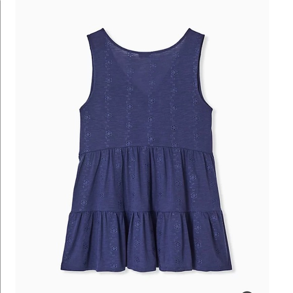 Navy Eyelet Shirred Hem Babydoll Tank - Picture 3 of 4